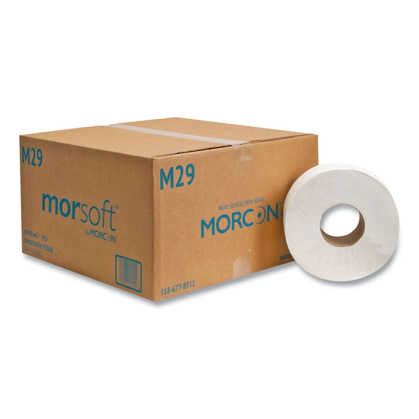 Morcon Paper Jumbo Bath Tissue, Septic Safe, 2-Ply, White, 3.3" x 700 ft, 12 Rolls/Carton (29)