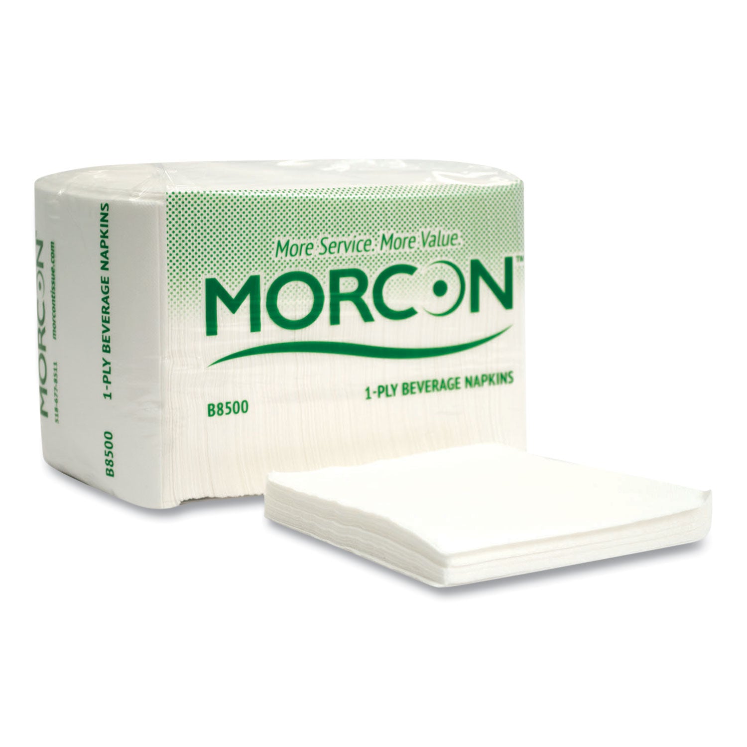 Morcon Paper Morsoft Beverage Napkins, 9 x 9/4, White, 500/Pack, 8 Packs/Carton (B8500)