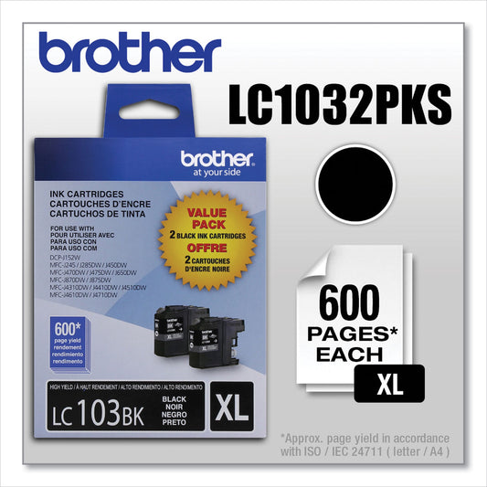 Brother LC1032PKS Innobella High-Yield Ink, 600 Page-Yield, Black, 2/Pack