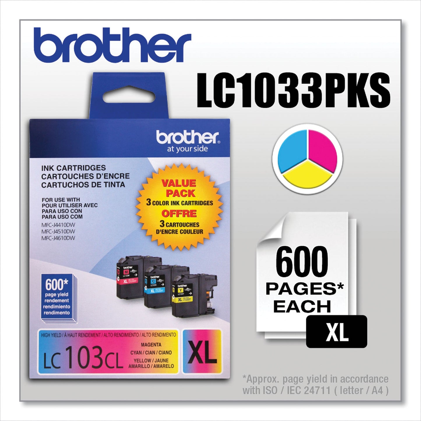 Brother LC1033PKS Innobella High-Yield Ink, 600 Page-Yield, Cyan/Magenta/Yellow