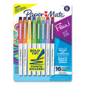 Paper Mate Flair Felt Tip Porous Point Pen, Stick, Bold 1.2 mm, Assorted Ink Colors, White Pearl Barrel, 16/Pack (2125413)