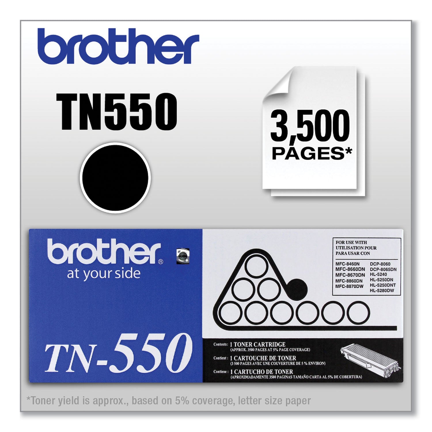 Brother TN550 Toner, 3,500 Page-Yield, Black