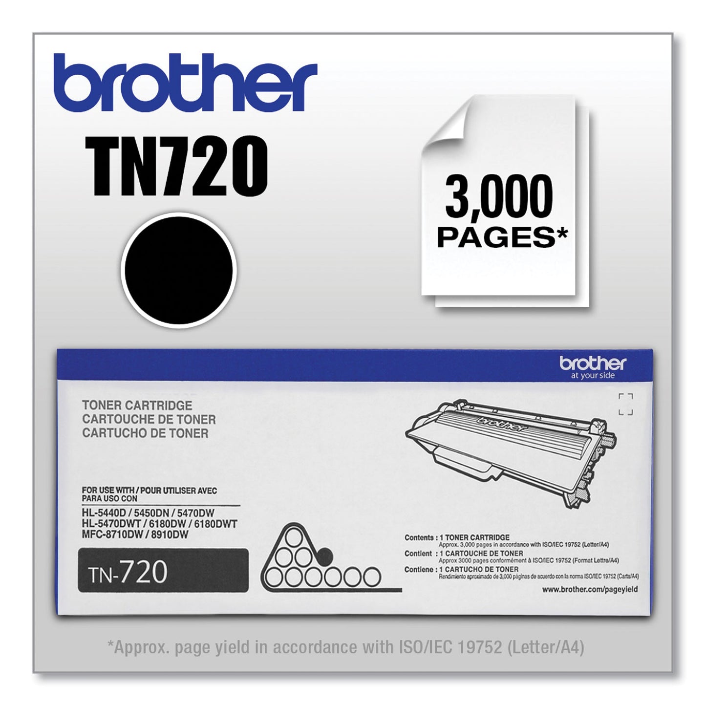 Brother TN720 Toner, 3,000 Page-Yield, Black