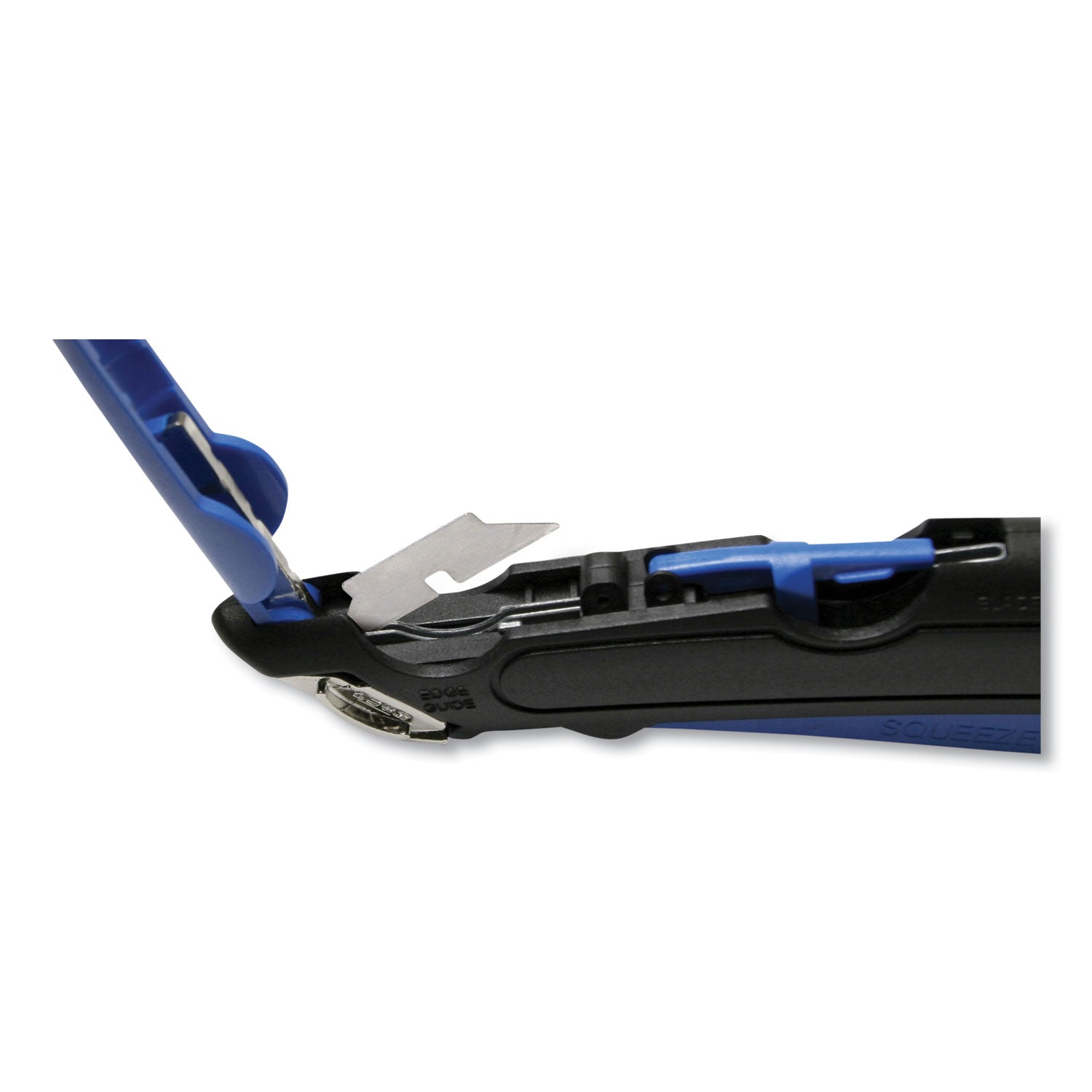 COSCO Easycut Self-Retracting Cutter with Safety-Tip Blade, Holster and Lanyard, 6" Plastic Handle, Black/Blue (091524)