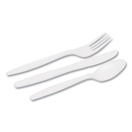 Dixie Combo Pack, Tray with White Plastic Utensils, 56 Forks, 56 Knives, 56 Spoons (CM168)