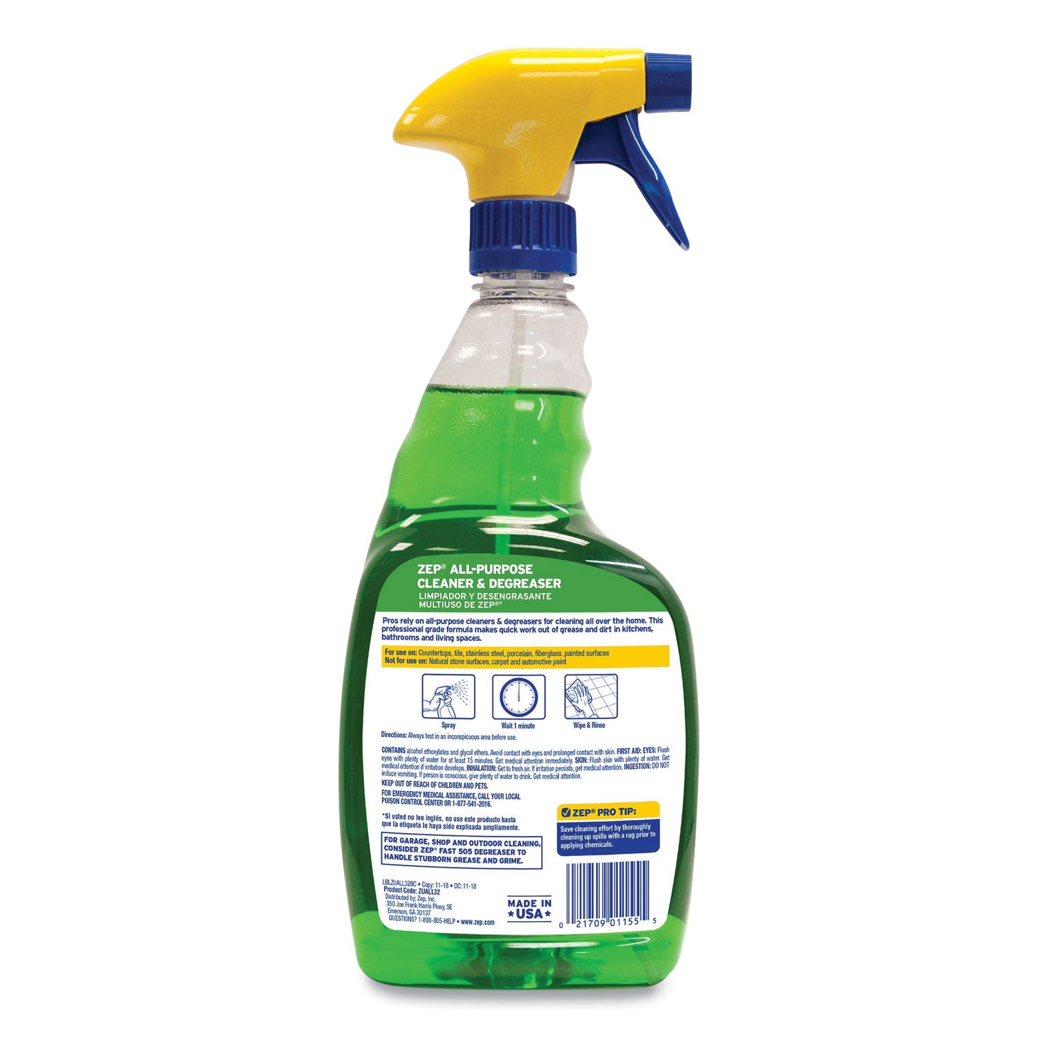 Zep Commercial All-Purpose Cleaner and Degreaser, 32 oz Spray Bottle (ZUALL32EA)