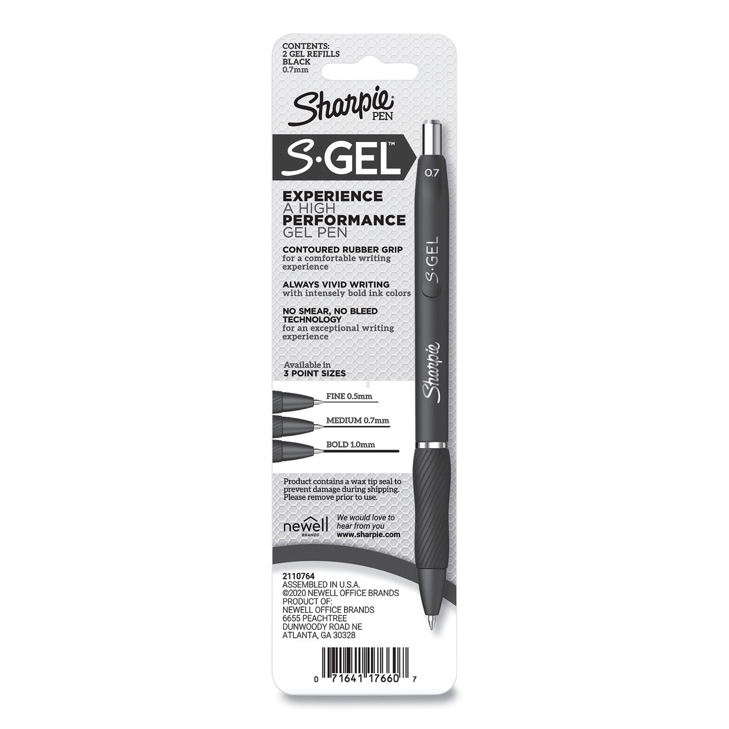 Sharpie S-Gel 0.7 mm Pen Refills, Medium 0.7 mm Bullet Tip, Black Ink, 2/Pack (2096168)