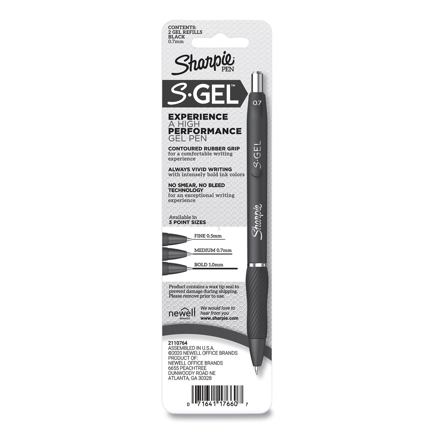 Sharpie S-Gel 0.7 mm Pen Refills, Medium 0.7 mm Bullet Tip, Black Ink, 2/Pack (2096168)