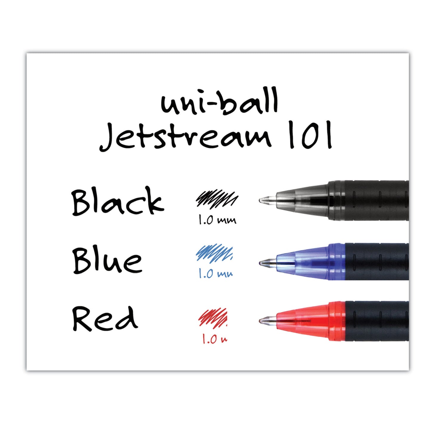 uni-ball Jetstream 101 Hybrid Gel Pen, Stick, Bold 1 mm, Black Ink, Black Barrel, Dozen (1768011)