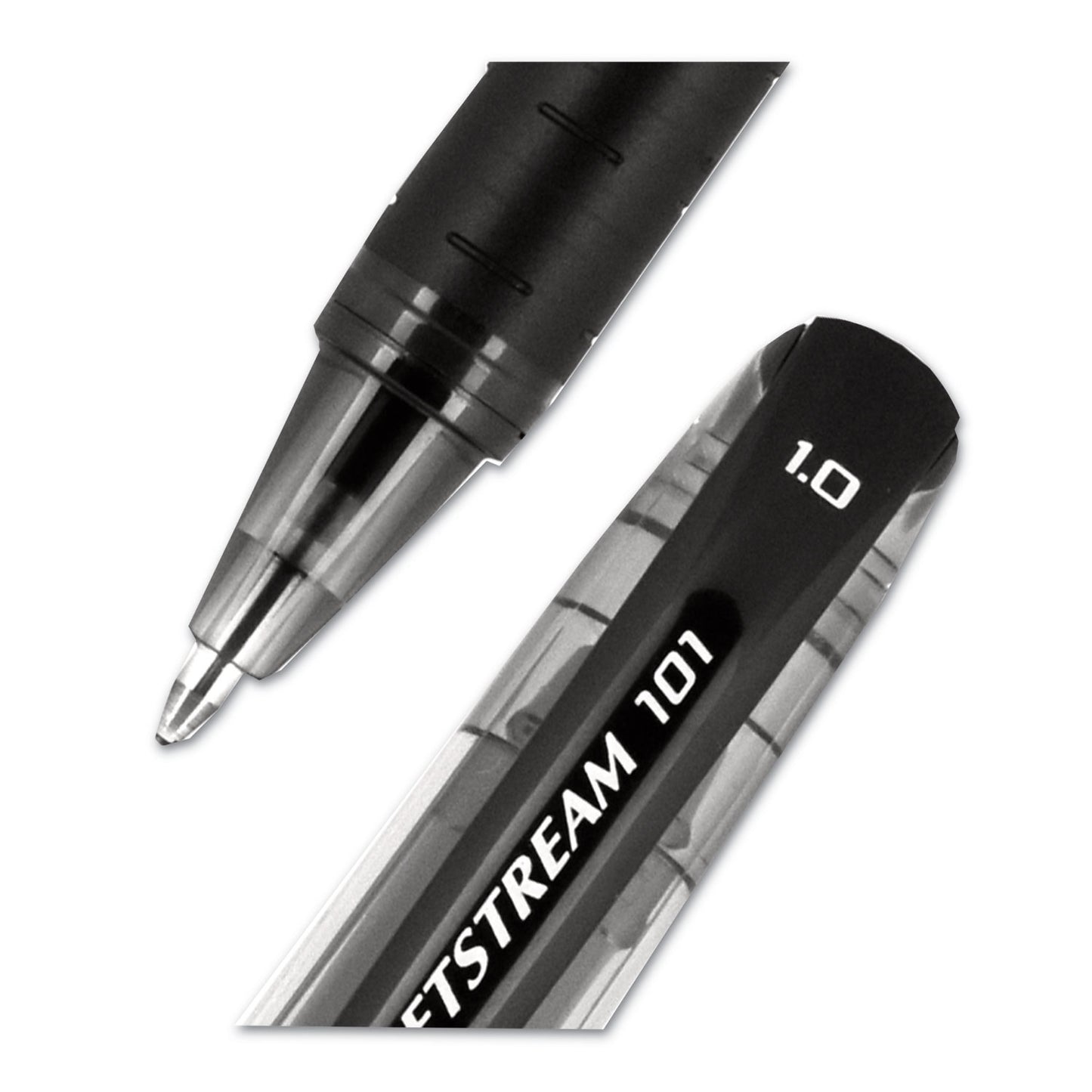 uni-ball Jetstream 101 Hybrid Gel Pen, Stick, Bold 1 mm, Black Ink, Black Barrel, Dozen (1768011)