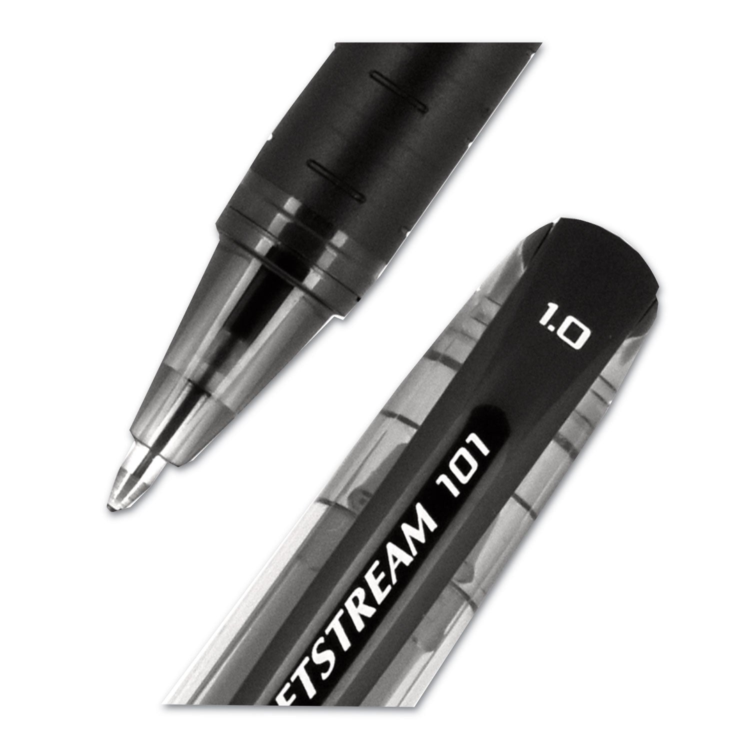 uni-ball Jetstream 101 Hybrid Gel Pen, Stick, Bold 1 mm, Black Ink, Black Barrel, Dozen (1768011)