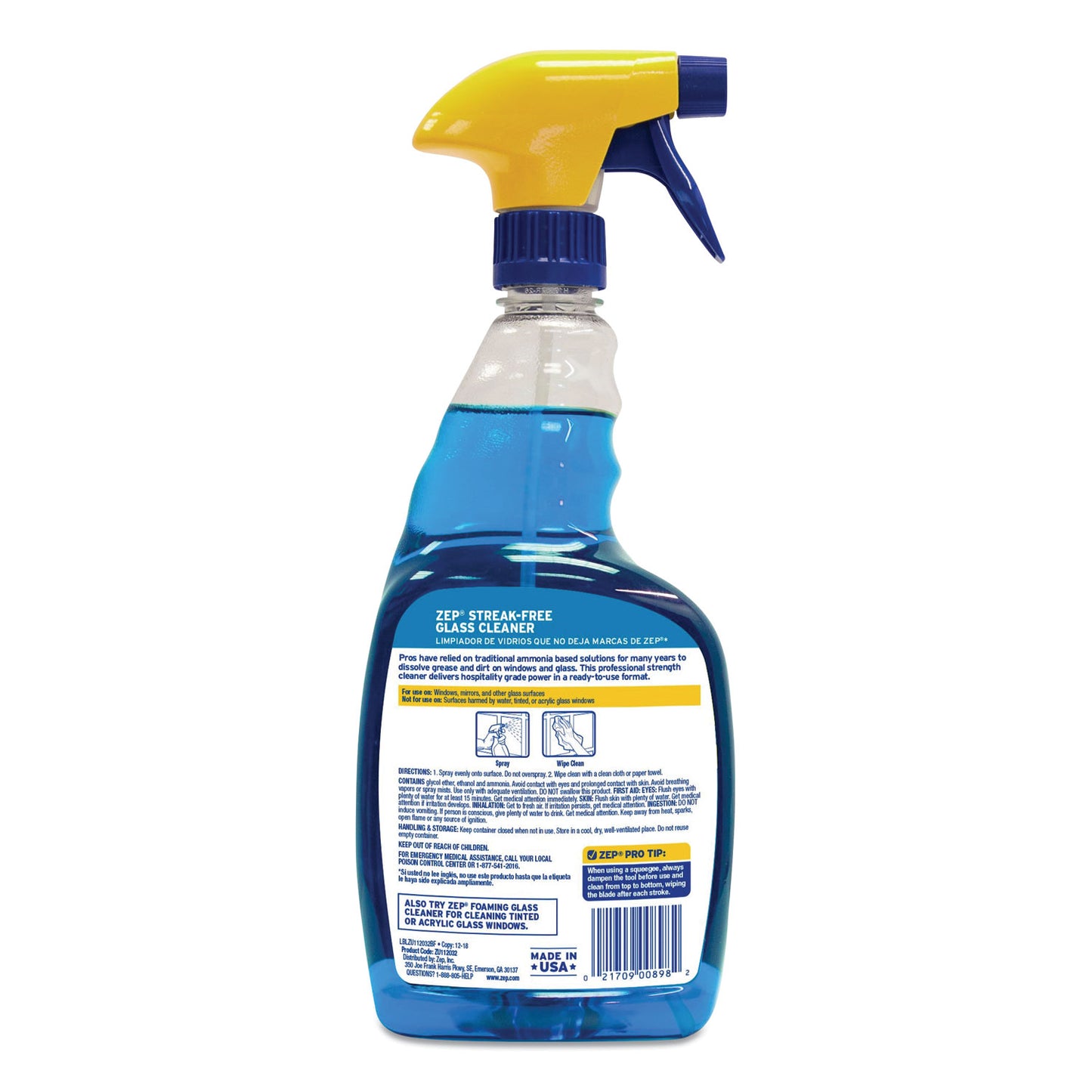 Zep Commercial Streak-Free Glass Cleaner, Pleasant Scent, 32 oz Spray Bottle (ZU112032EA)