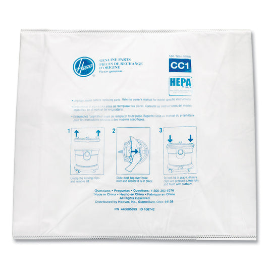 Hoover Disposable Vacuum Bags, HEPA CC1, 10/Pack (AH10363)