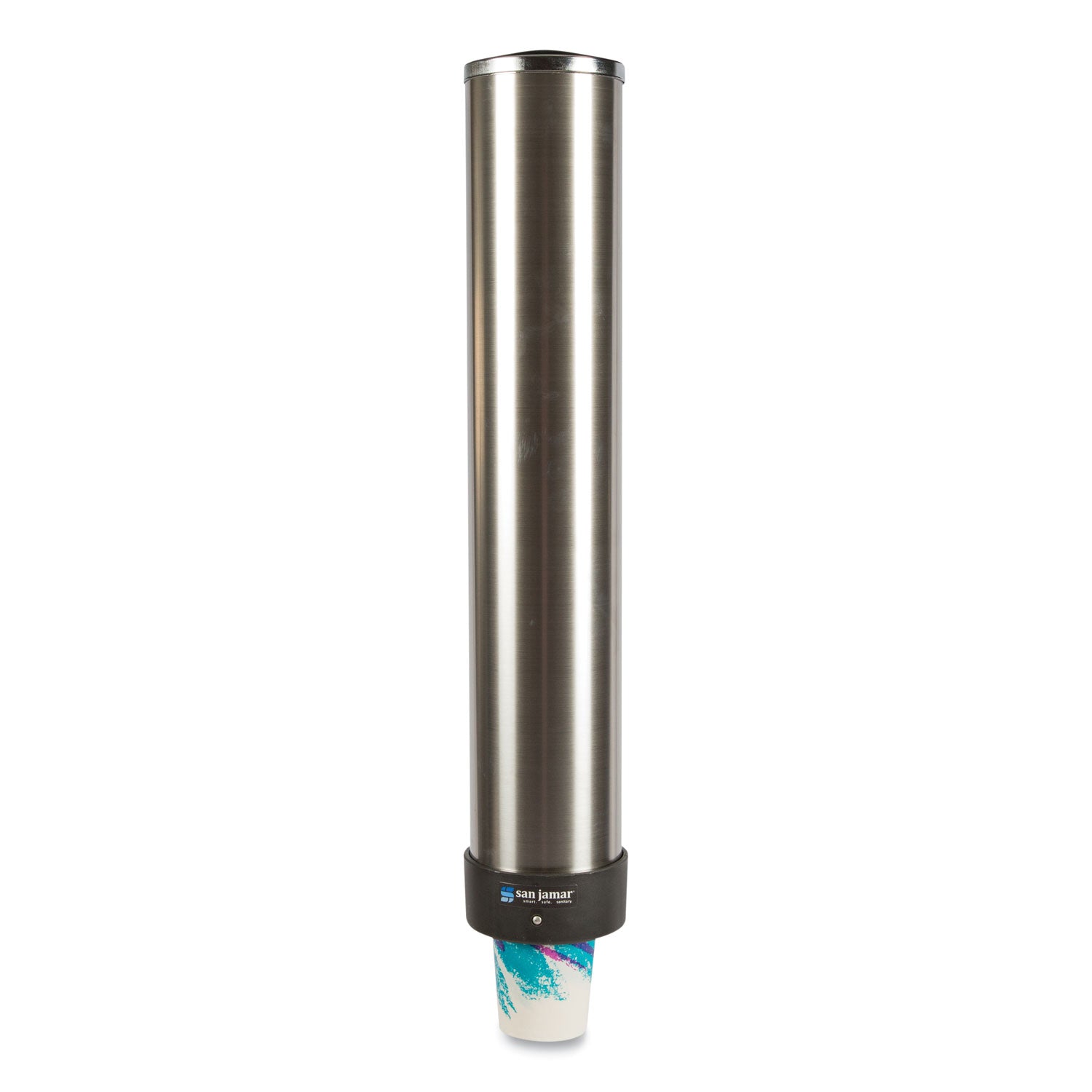 San Jamar Large Water Cup Dispenser with Removable Cap, For 12 oz to 24 oz Cups, Stainless Steel (C3400P)