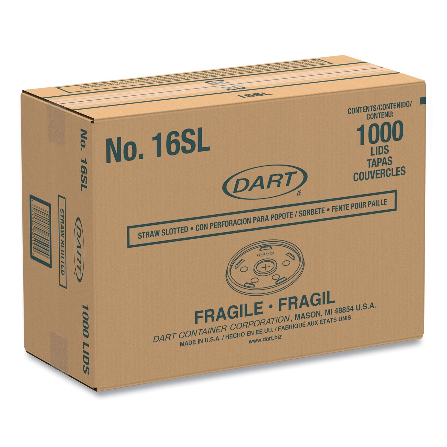 Dart Plastic Lids, Fits 12 oz to 24 oz Hot/Cold Foam Cups, Straw-Slot Lid, White, 100/Pack, 10 Packs/Carton (16SL)