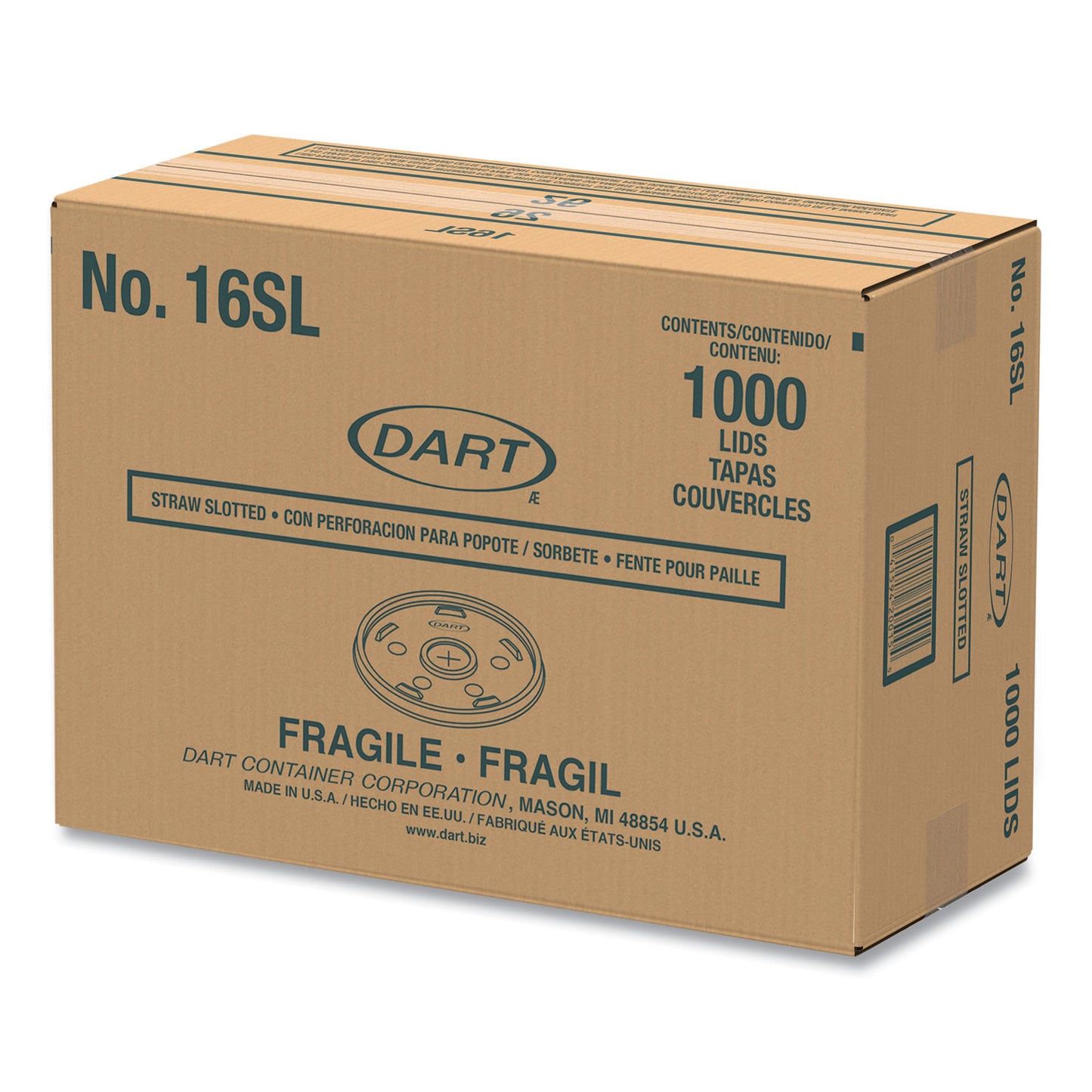 Dart Plastic Lids, Fits 12 oz to 24 oz Hot/Cold Foam Cups, Straw-Slot Lid, White, 100/Pack, 10 Packs/Carton (16SL)