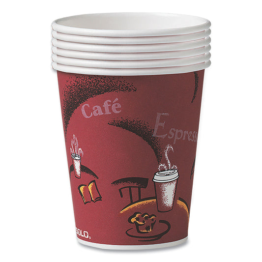 SOLO Paper Hot Drink Cups in Bistro Design, 8 oz, Maroon, 500/Carton (OF8BI0041)