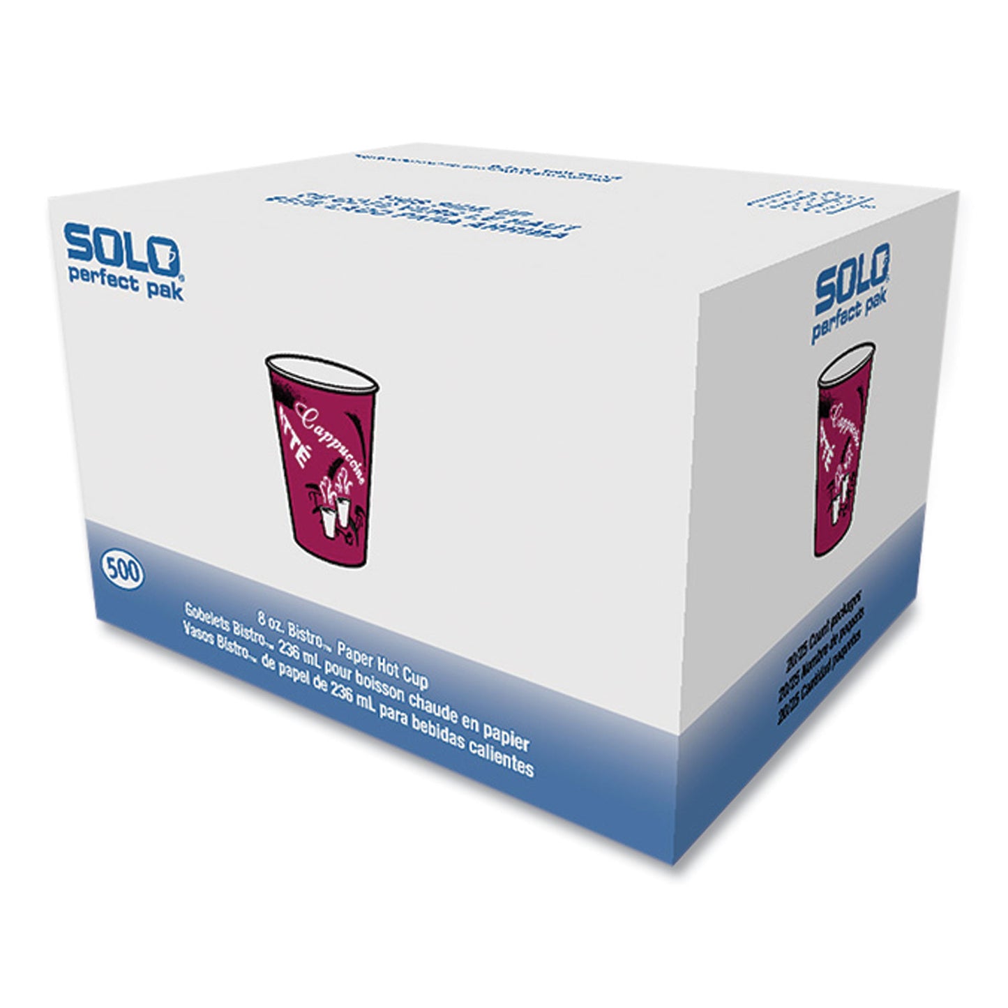 SOLO Paper Hot Drink Cups in Bistro Design, 8 oz, Maroon, 500/Carton (OF8BI0041)