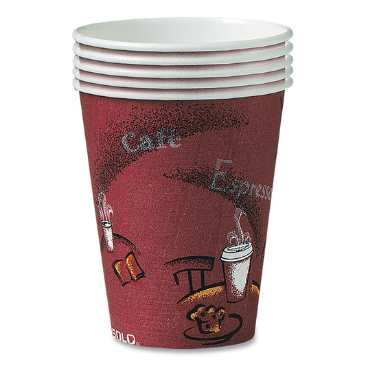 SOLO Paper Hot Drink Cups in Bistro Design, 10 oz, Maroon, 300/Carton (OF10BI0041)