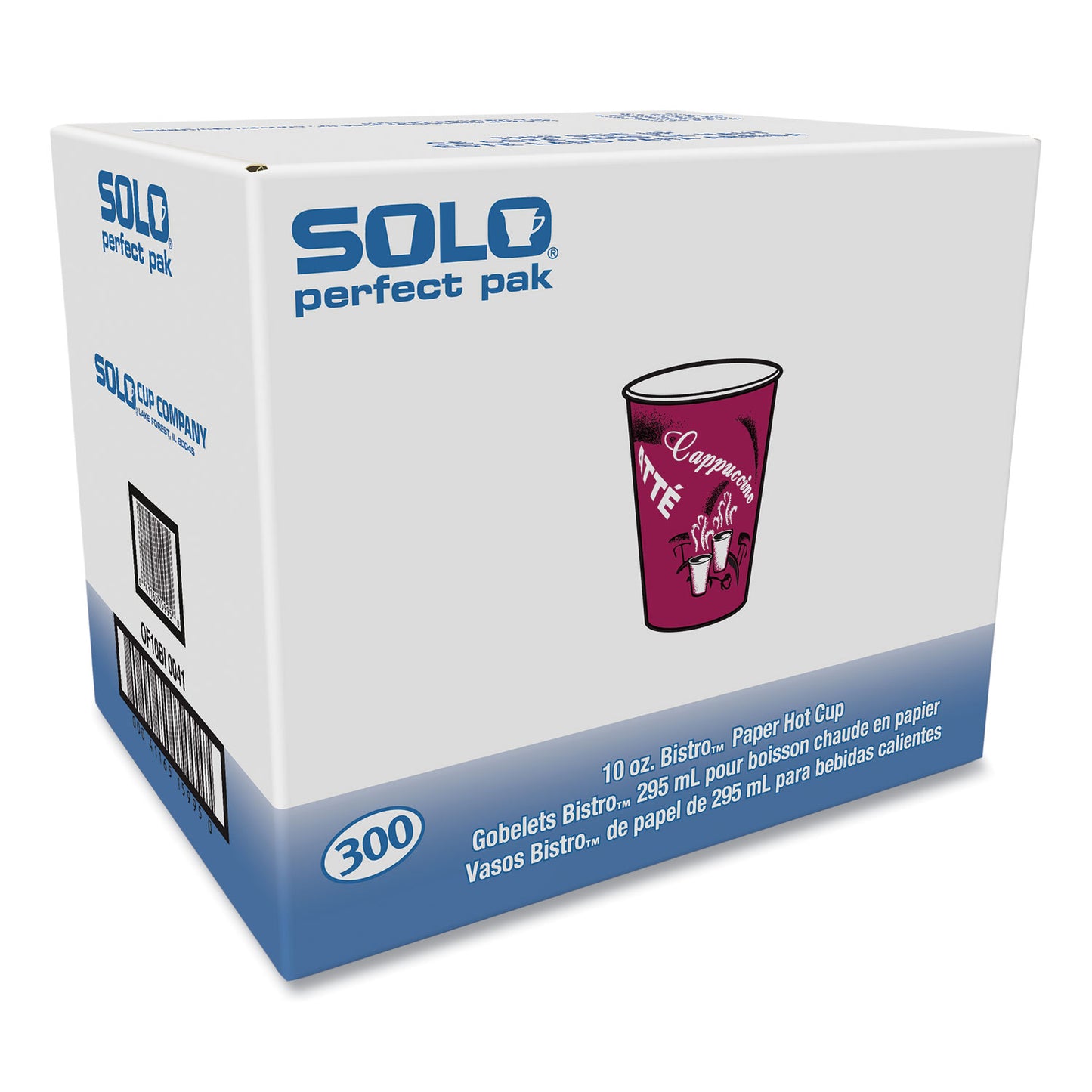 SOLO Paper Hot Drink Cups in Bistro Design, 10 oz, Maroon, 300/Carton (OF10BI0041)