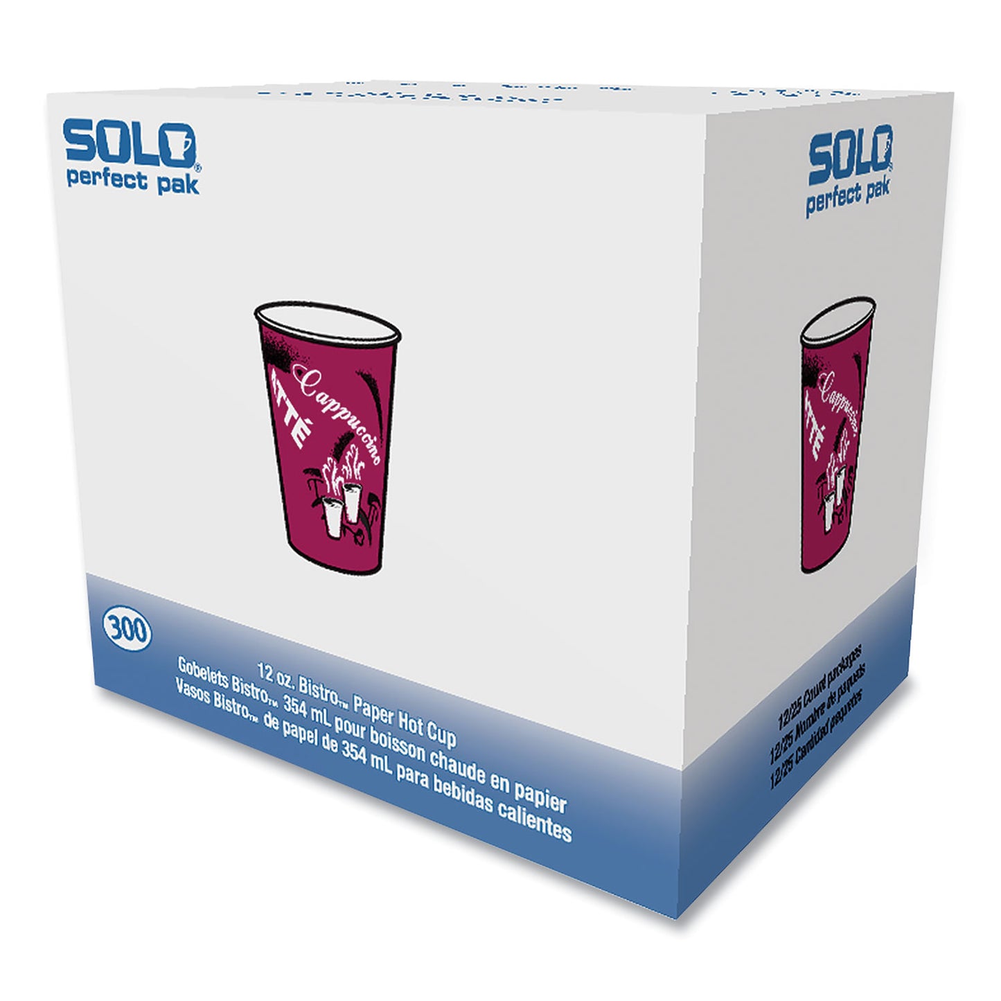 SOLO Paper Hot Drink Cups in Bistro Design, 12 oz, Maroon, 300/Carton (OF12BI0041)