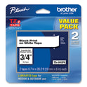 Brother TZe Standard Adhesive Laminated Labeling Tape, 0.7" x 26.2 ft, Black on White, 2/Pack (TZE2412PK)