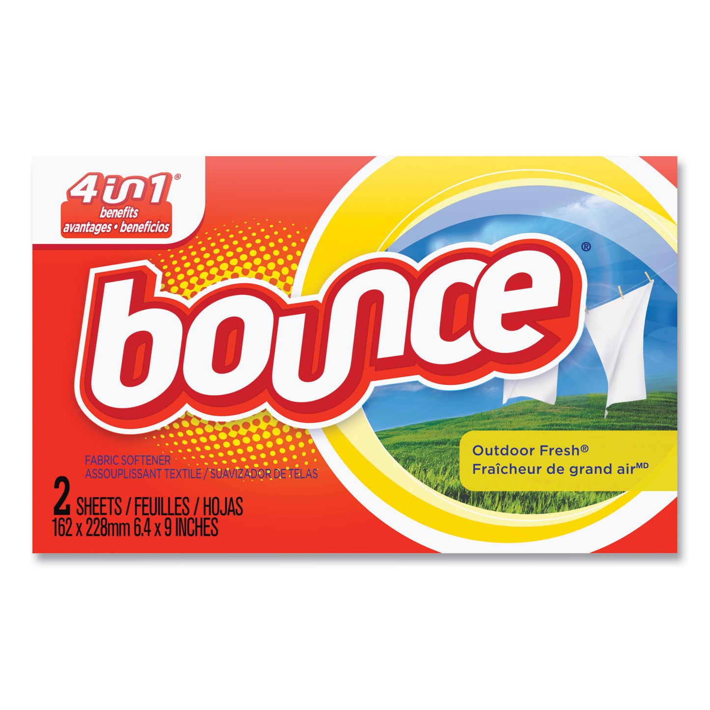 Bounce Fabric Softener Sheets, Outdoor Fresh, 2/Box, 156 Boxes/Carton (02664)