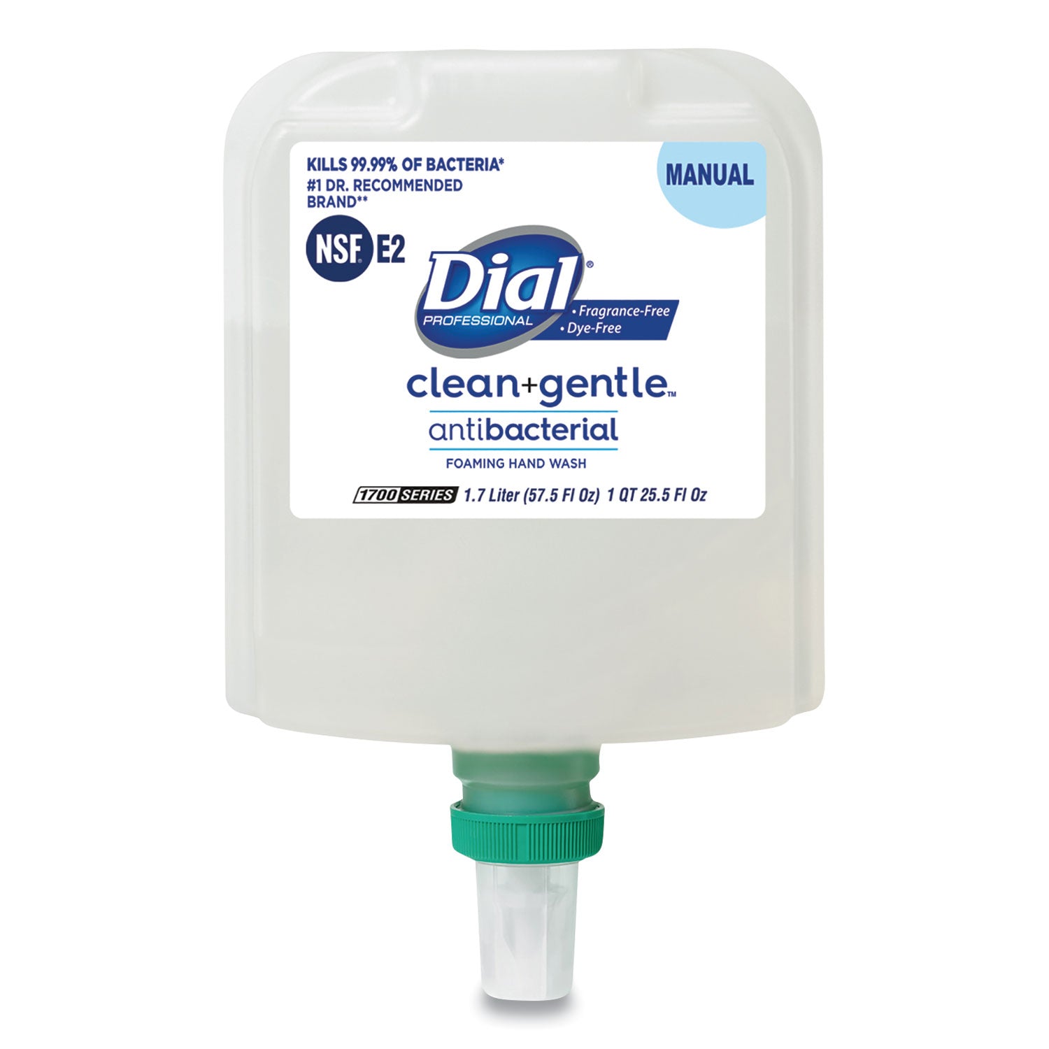 Dial Clean+Gentle Antibacterial Foaming Hand Wash Refill for 1700 Dispenser, Fragrance-Free, 1.7 L, 3/Carton (32094)