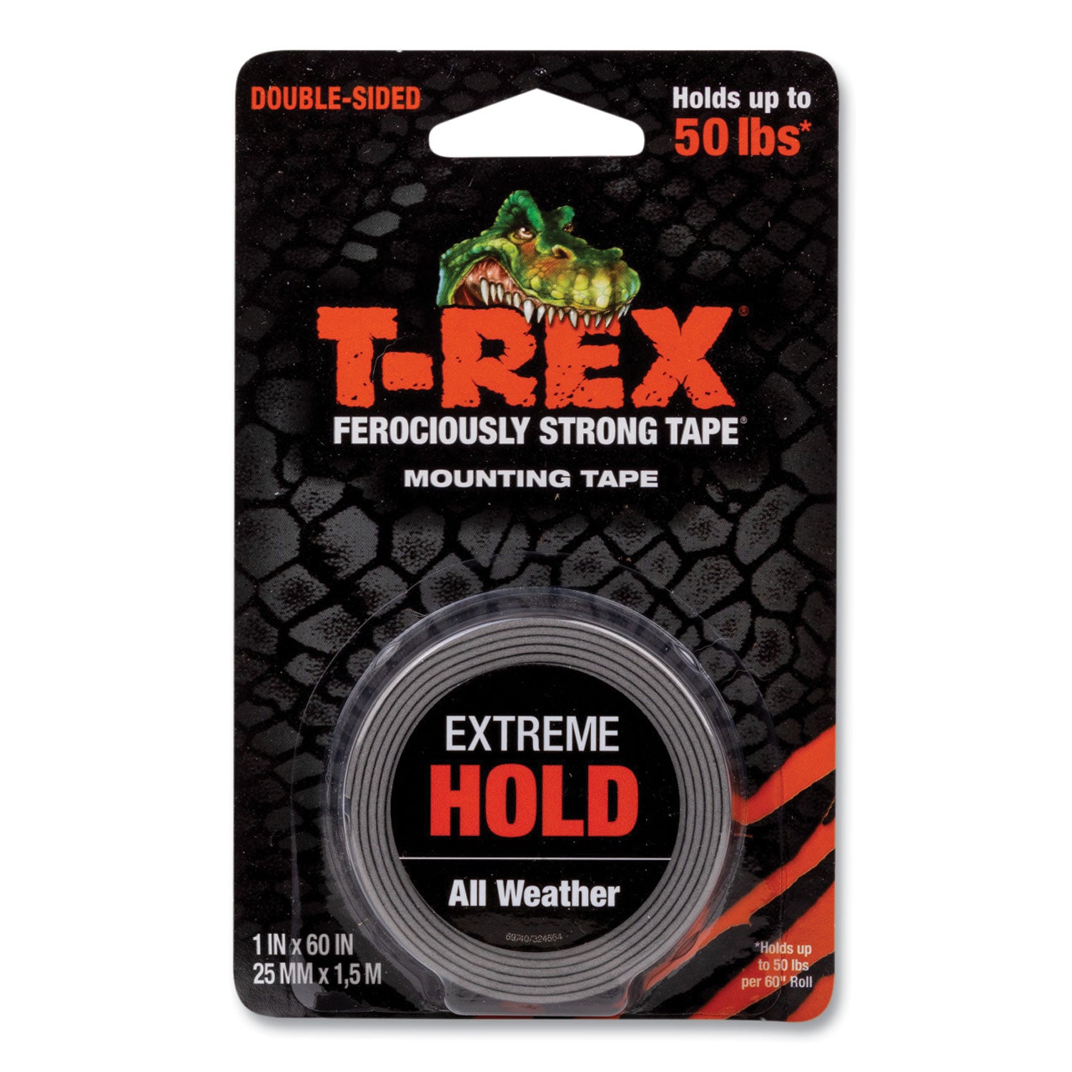 T-Rex Extreme Hold Mounting Tape, 1.5" Core, 1" x 1.66 yds, Black (285337)