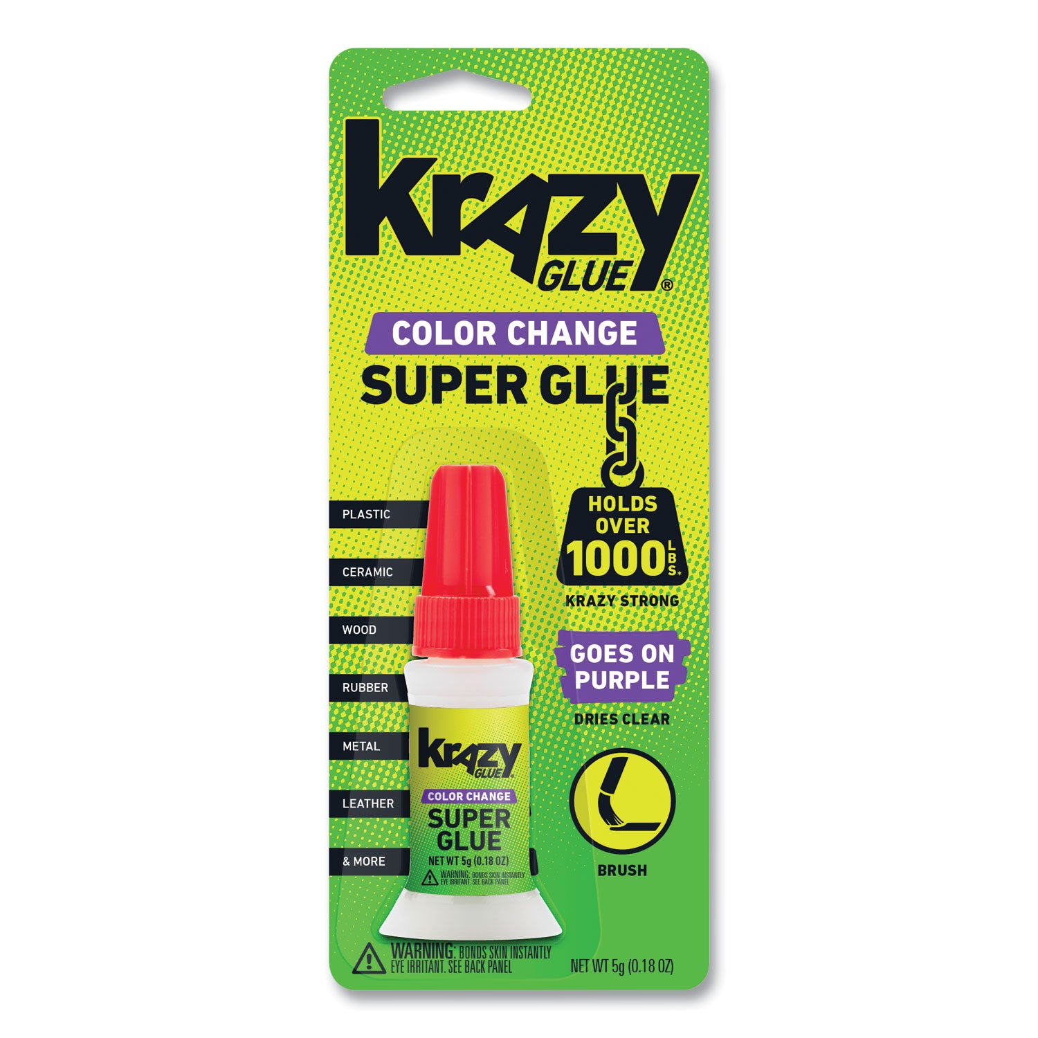 Krazy Glue Color Change Brush On Glue, 0.18 oz, Dries Clear (KG98848R)