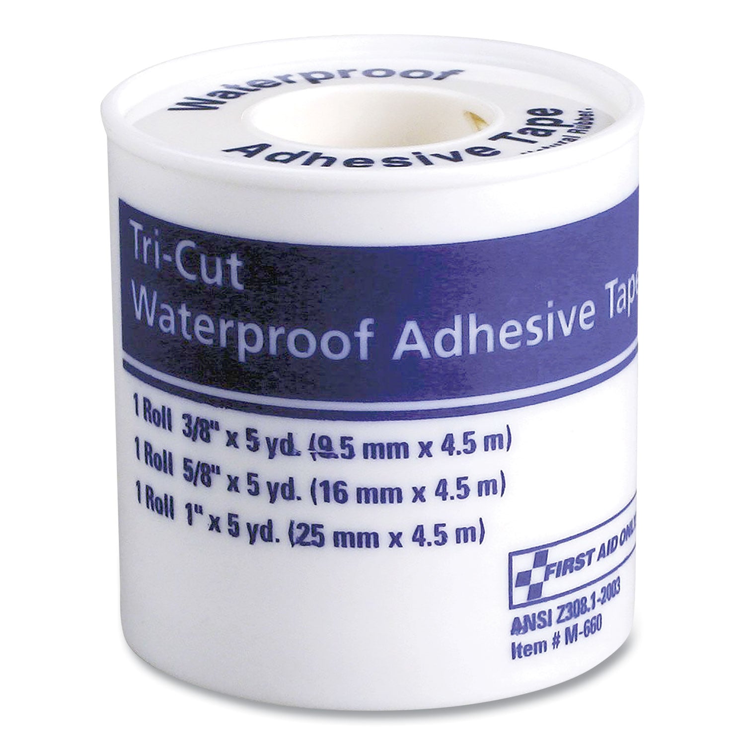 First Aid Only Tri-Cut Waterproof-Adhesive Medical Tape with Dispenser, Tri-Cut Width (0.38", 0.63", 1"), 5 yds Long (730013)