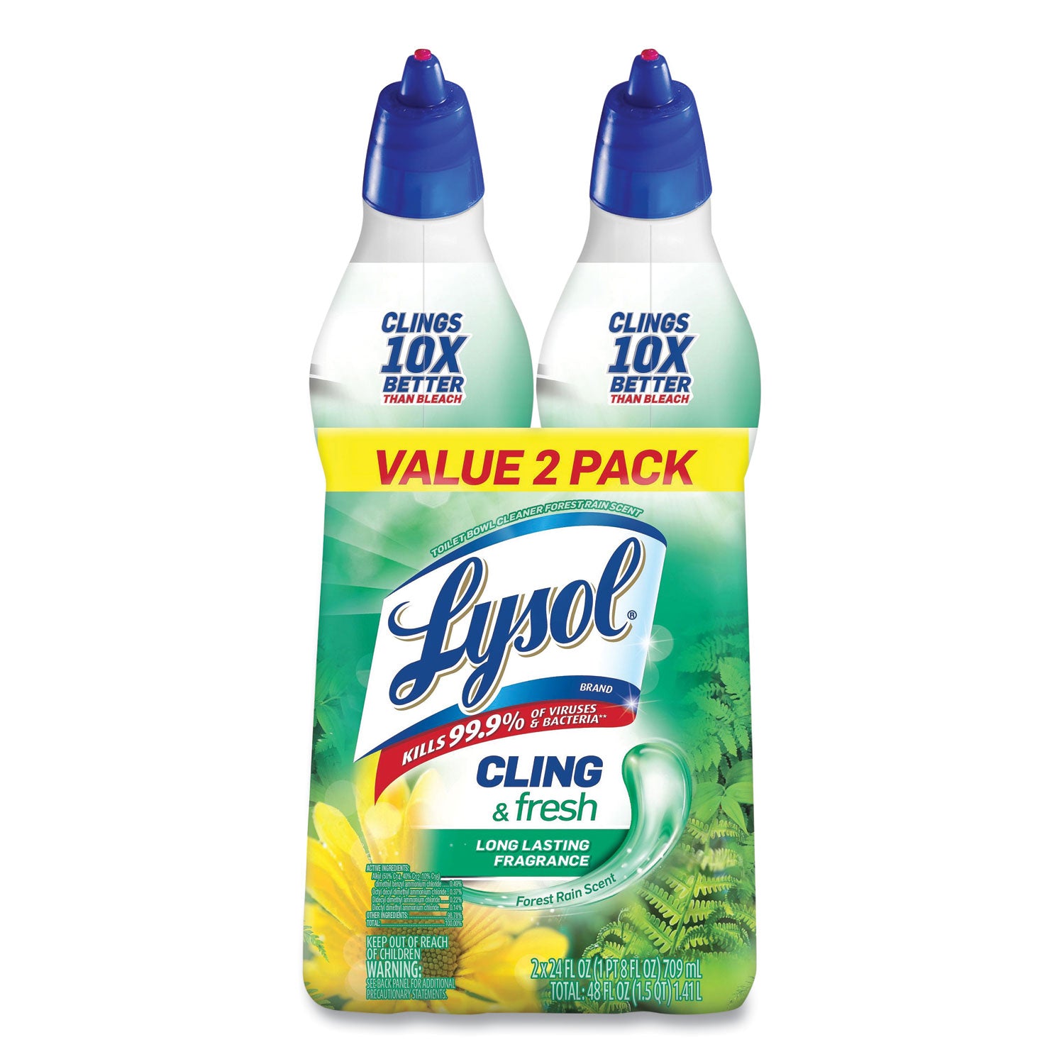 LYSOL Brand Cling and Fresh Toilet Bowl Cleaner, Forest Rain Scent, 24 oz, 2/Pack (98015PK)