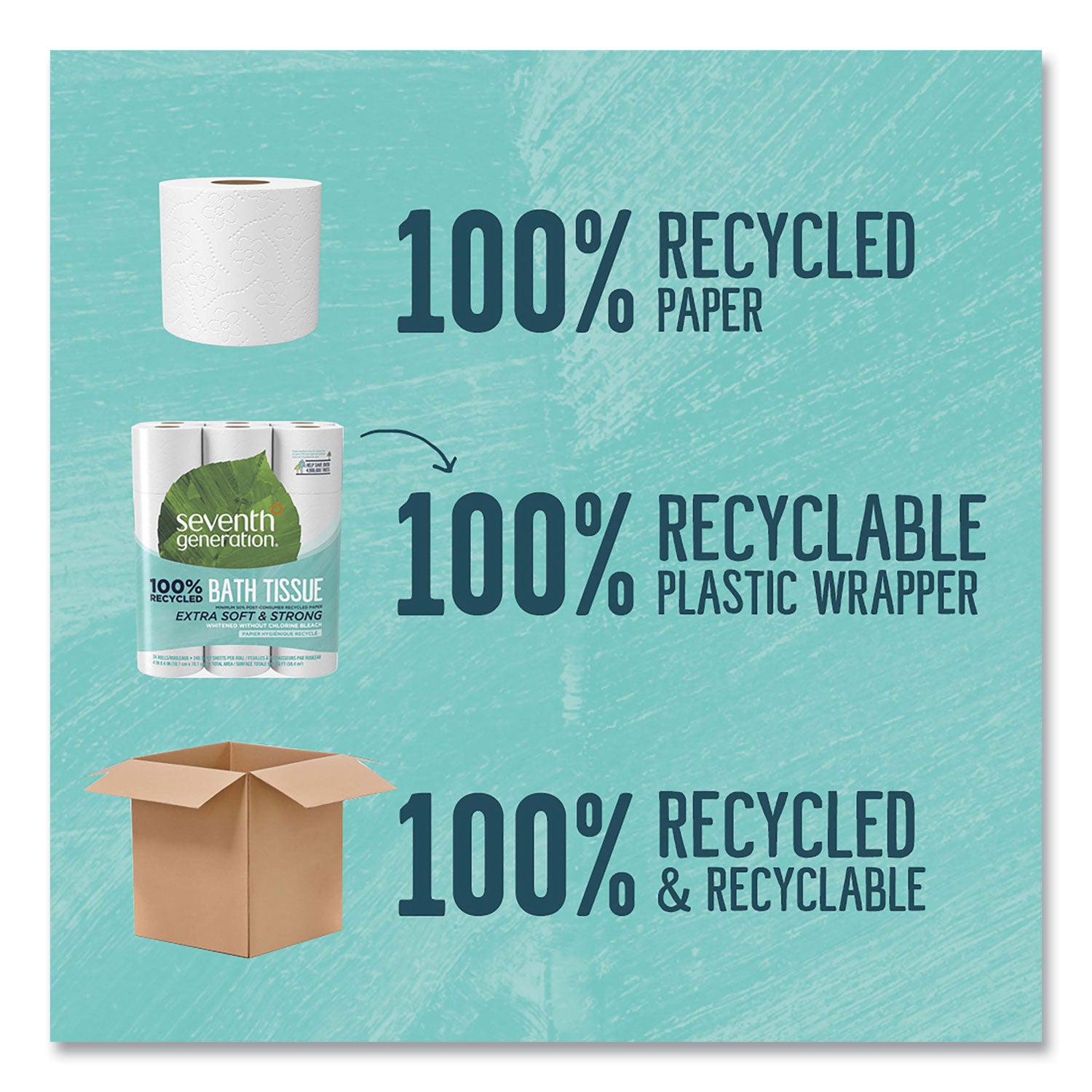 Seventh Generation 100% Recycled Bathroom Tissue, Septic Safe, 2-Ply, White, 240 Sheets/Roll, 24/Pack, 2 Packs/Carton (13738CT)