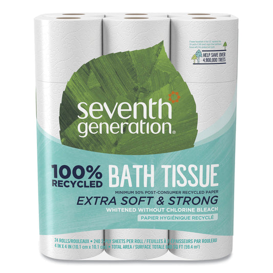 Seventh Generation 100% Recycled Bathroom Tissue, Septic Safe, 2-Ply, White, 240 Sheets/Roll, 24/Pack (13738)