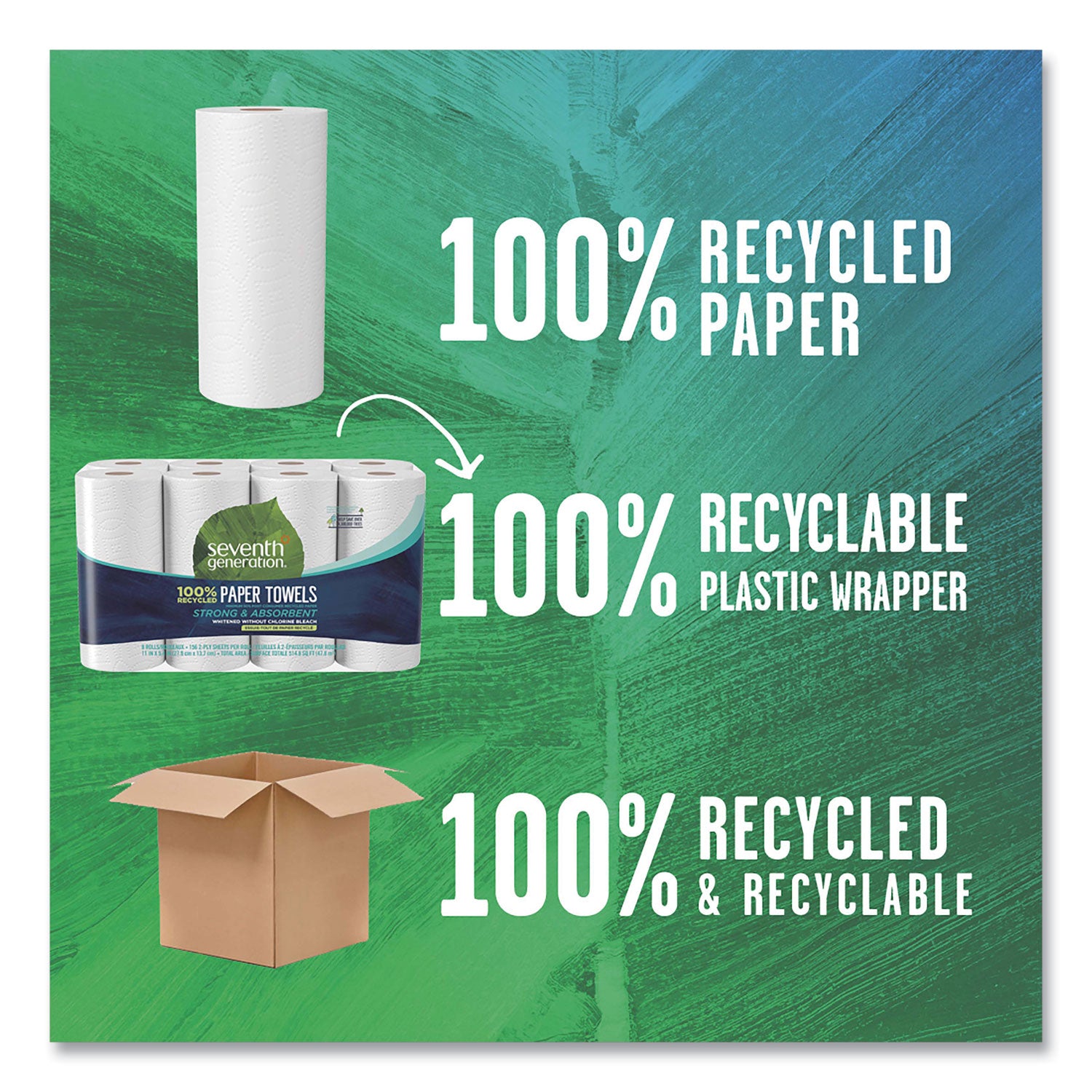 Seventh Generation 100% Recycled Paper Kitchen Towel Rolls, 2-Ply, 11 x 5.4, 156 Sheets/Roll, 8 Rolls/Pack (13739PK)