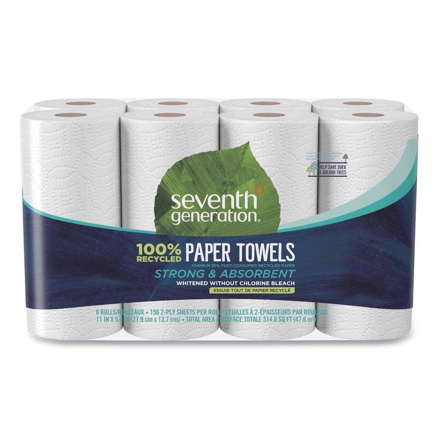 Seventh Generation 100% Recycled Paper Kitchen Towel Rolls, 2-Ply, 11 x 5.4, 156 Sheets/Roll, 8 Rolls/Pack (13739PK)