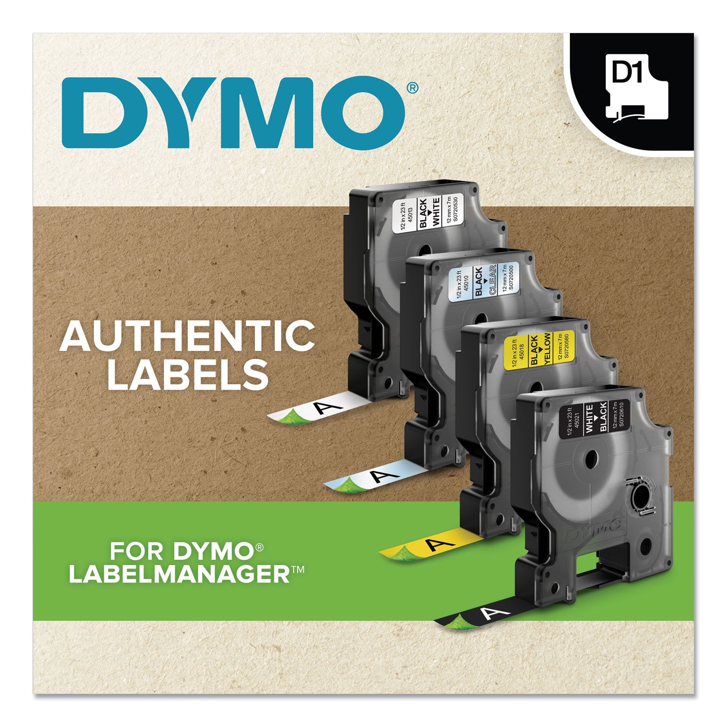 DYMO D1 Standard Labels, 0.5" x 23 ft, Black Print on White Tape, 6/Pack (2025517)