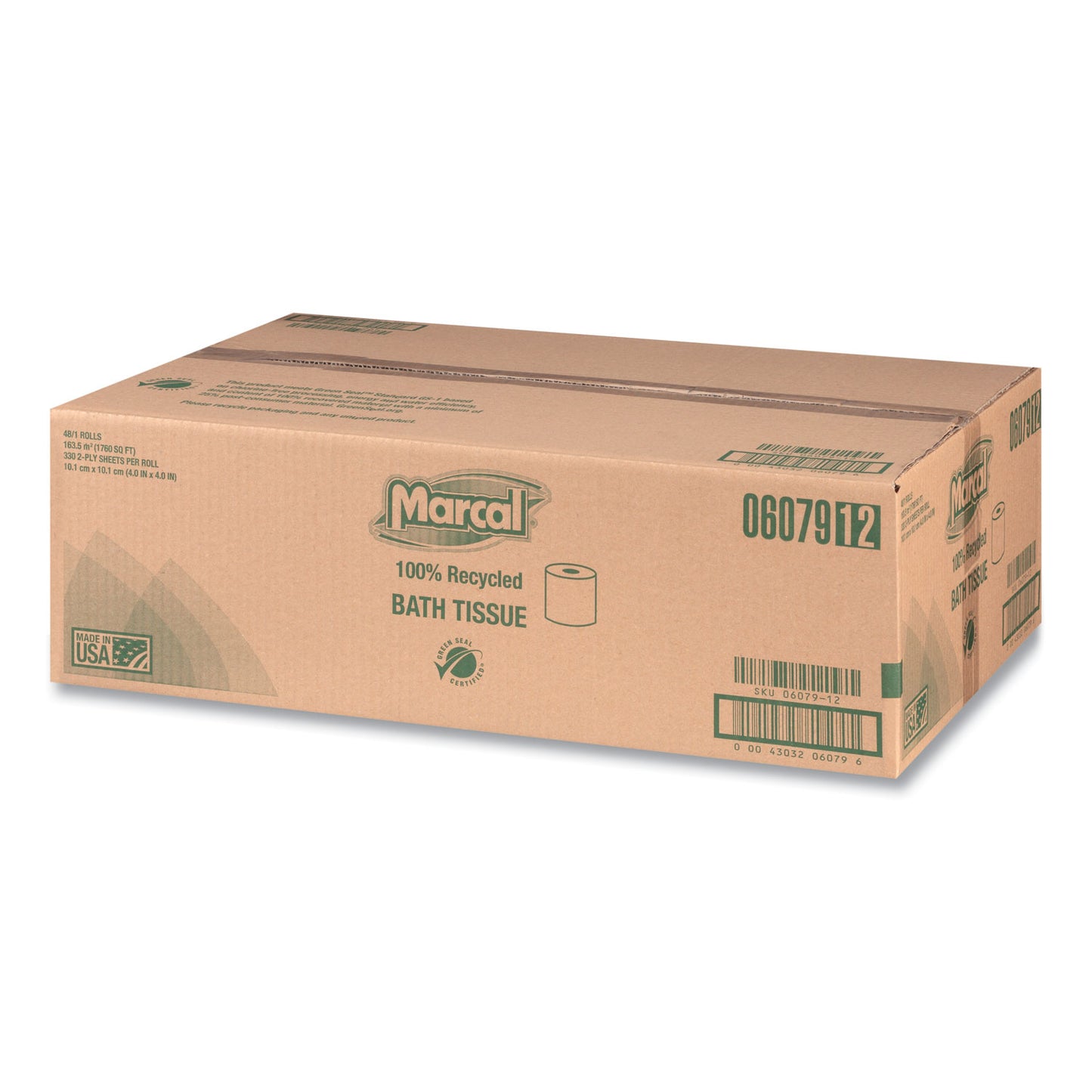 Marcal 100% Recycled 2-Ply Bath Tissue, Septic Safe, Individually Wrapped Rolls, White, 330 Sheets/Roll, 48 Rolls/Carton (6079)