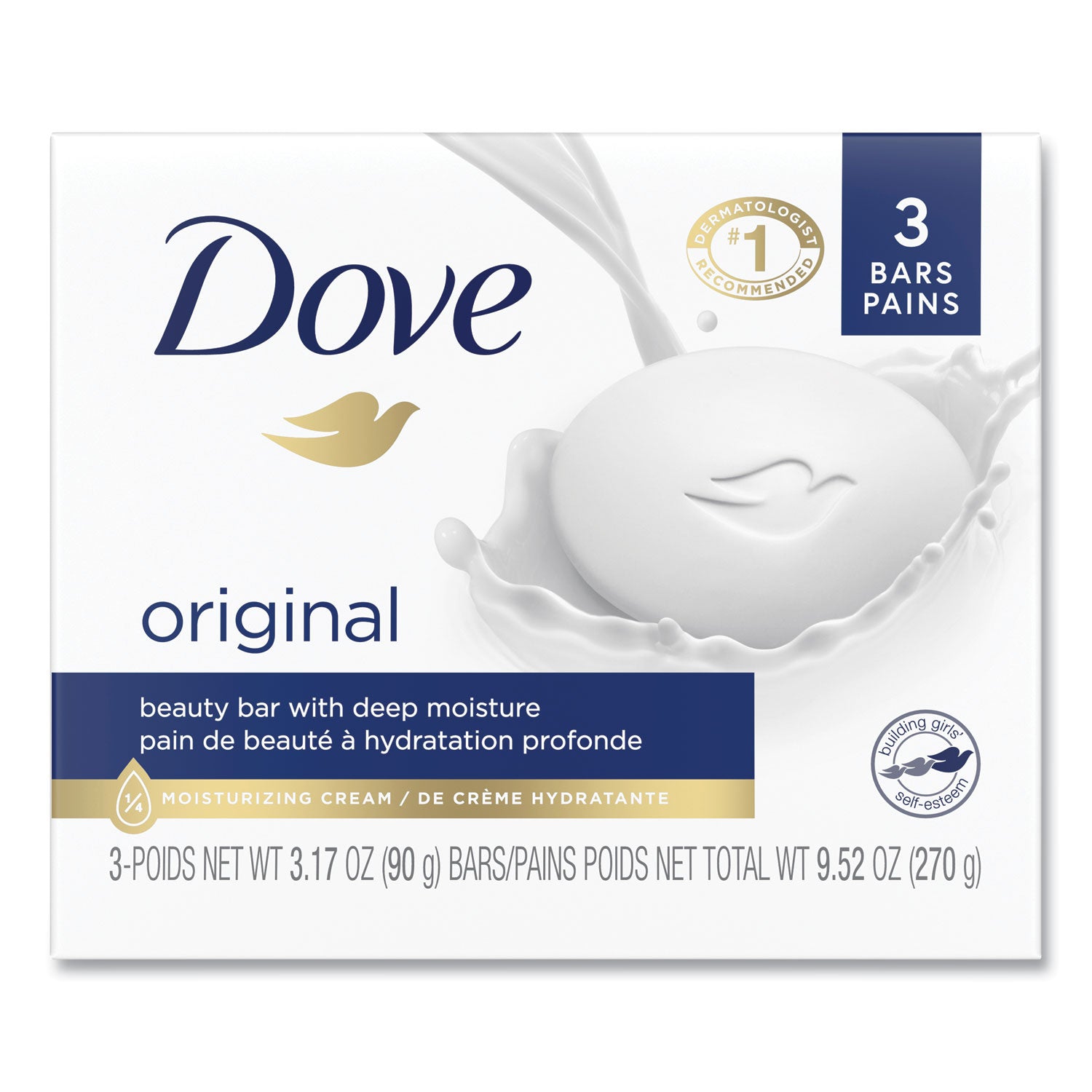 Dove White Beauty Bar, Light Scent, 3.17 oz, 3/Pack (04090PK)