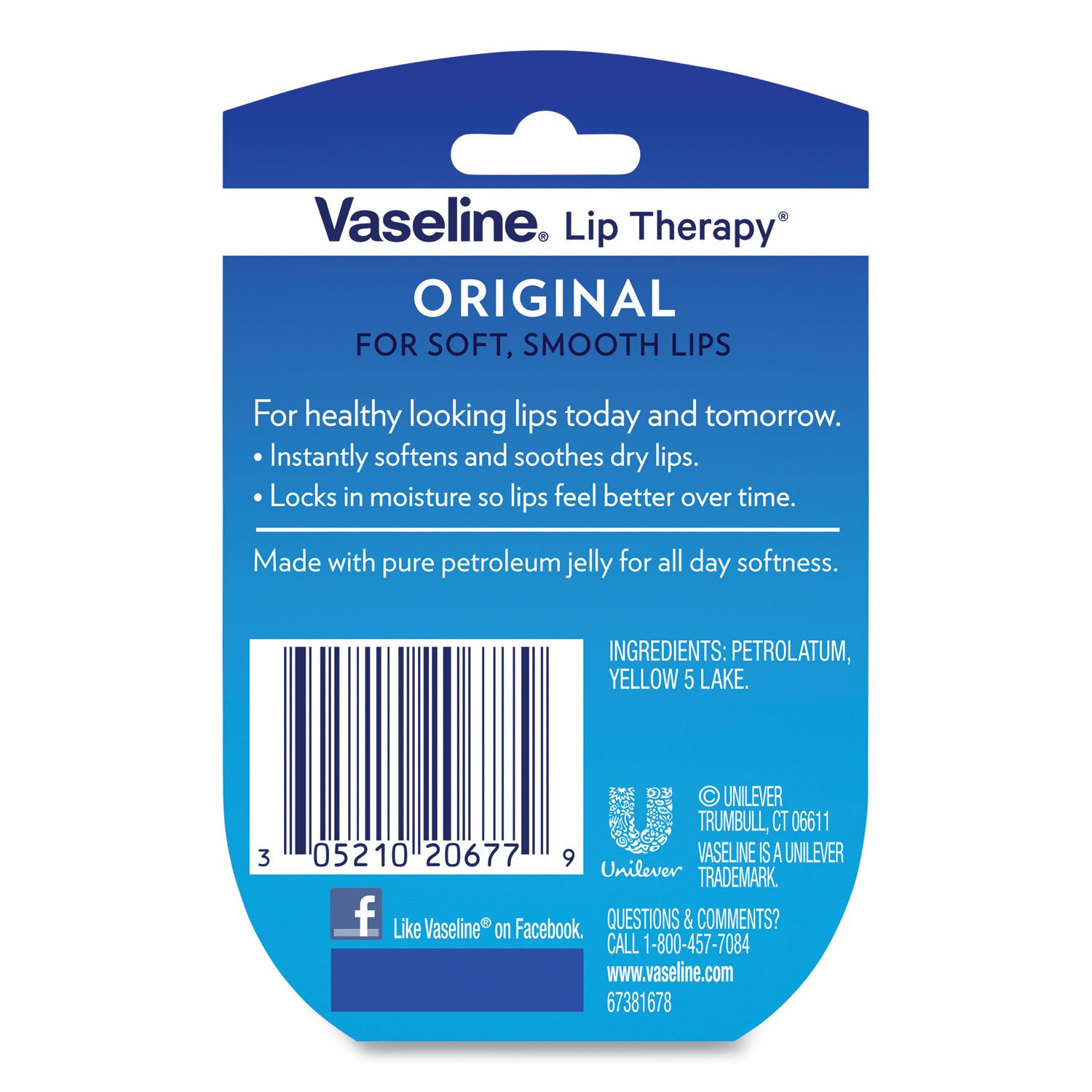 Vaseline Lip Therapy, Original, 0.25 oz, Plastic Flip-Top Container, 32/Carton (20677CT)