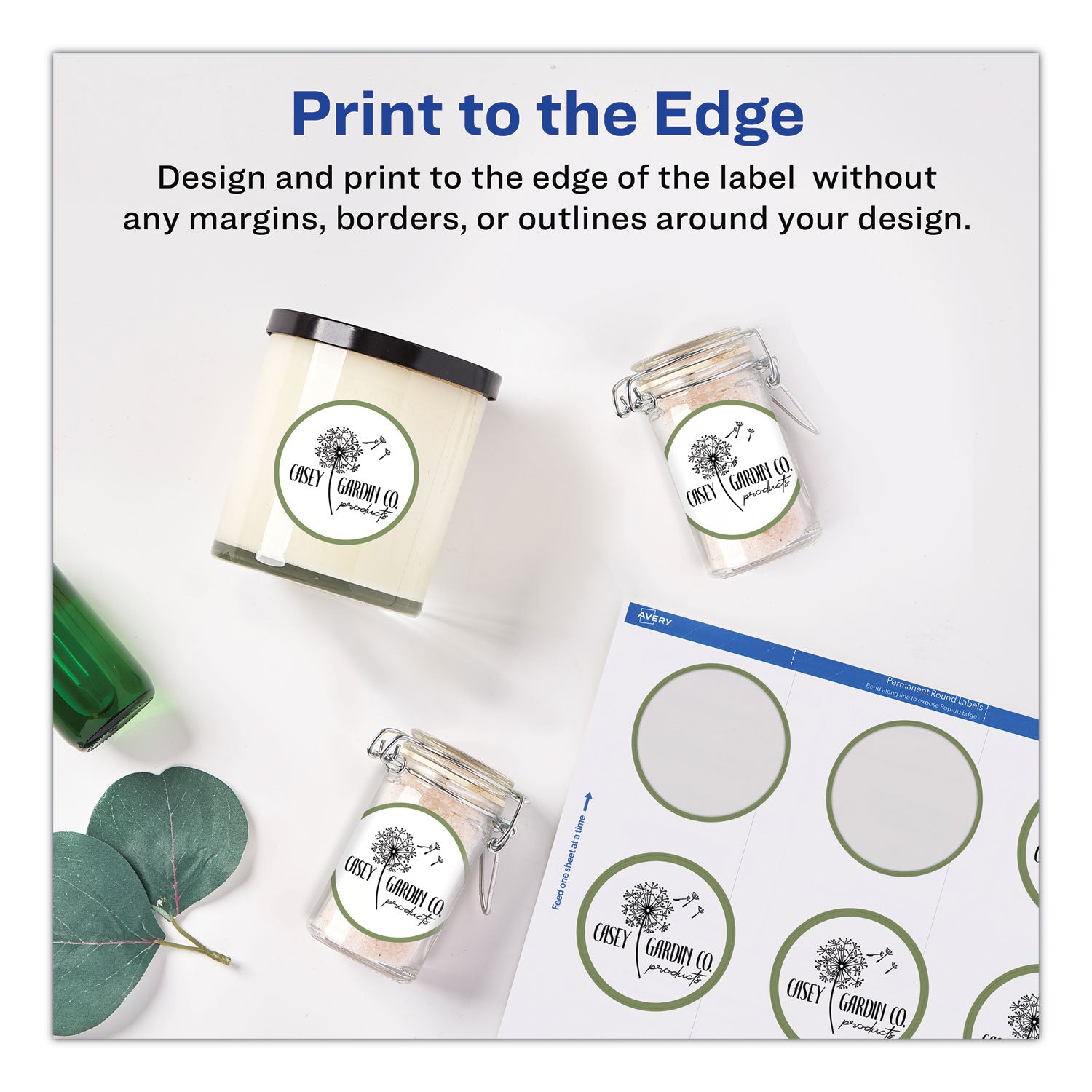 Avery Round Print-to-the Edge Labels with SureFeed and EasyPeel, 2" dia, Matte White, 300/Pack (22877)