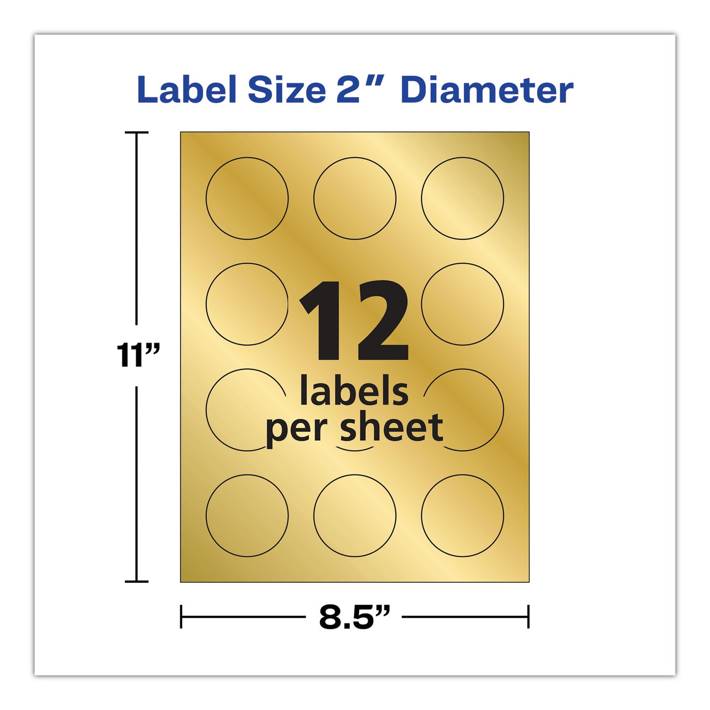 Avery Round Labels, Inkjet Printers, 2" dia, Gold, 12/Sheet, 8 Sheets/Pack (22831)