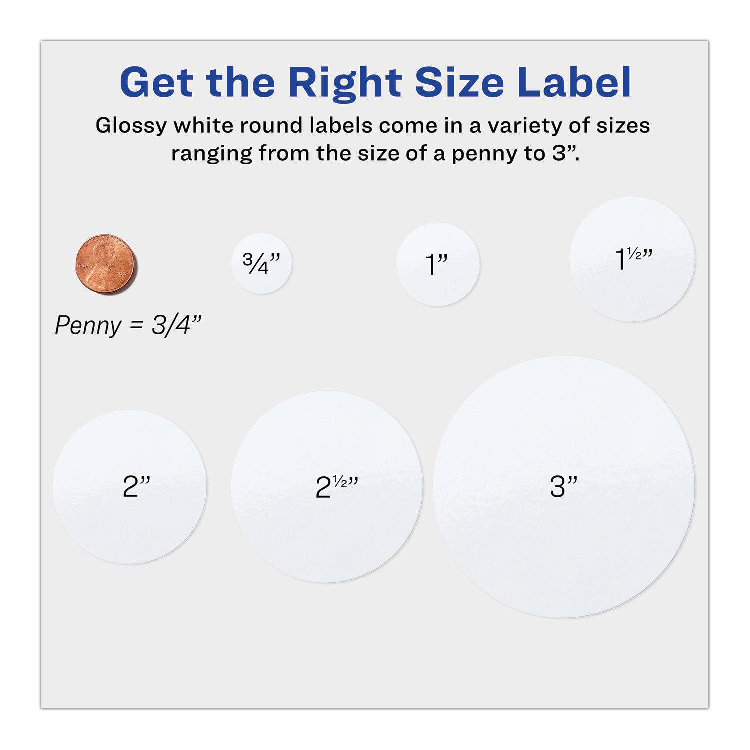 Avery Round Print-to-the Edge Labels with SureFeed, 2.5" dia, Glossy White, 90/PK (22830)