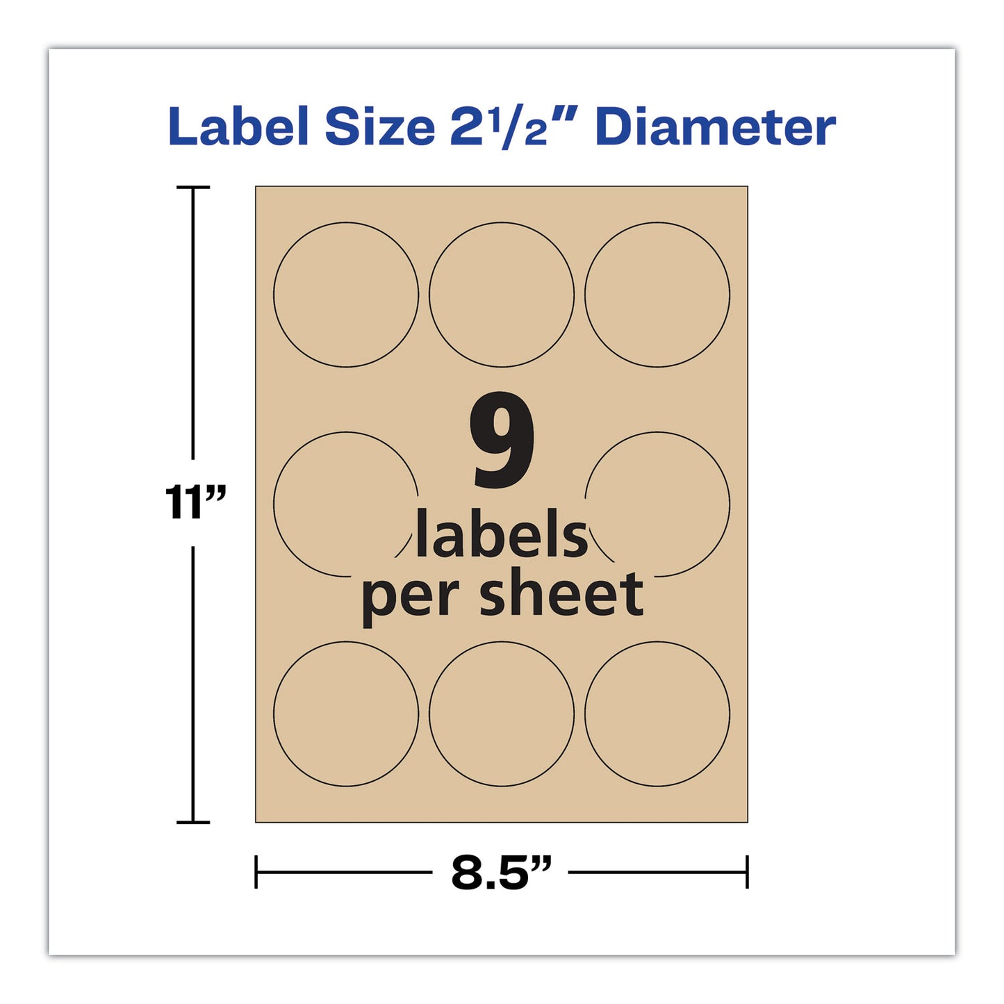 Avery Round Brown Kraft Print-to-the-Edge Labels, 2.5" dia, 225/PK (22808)