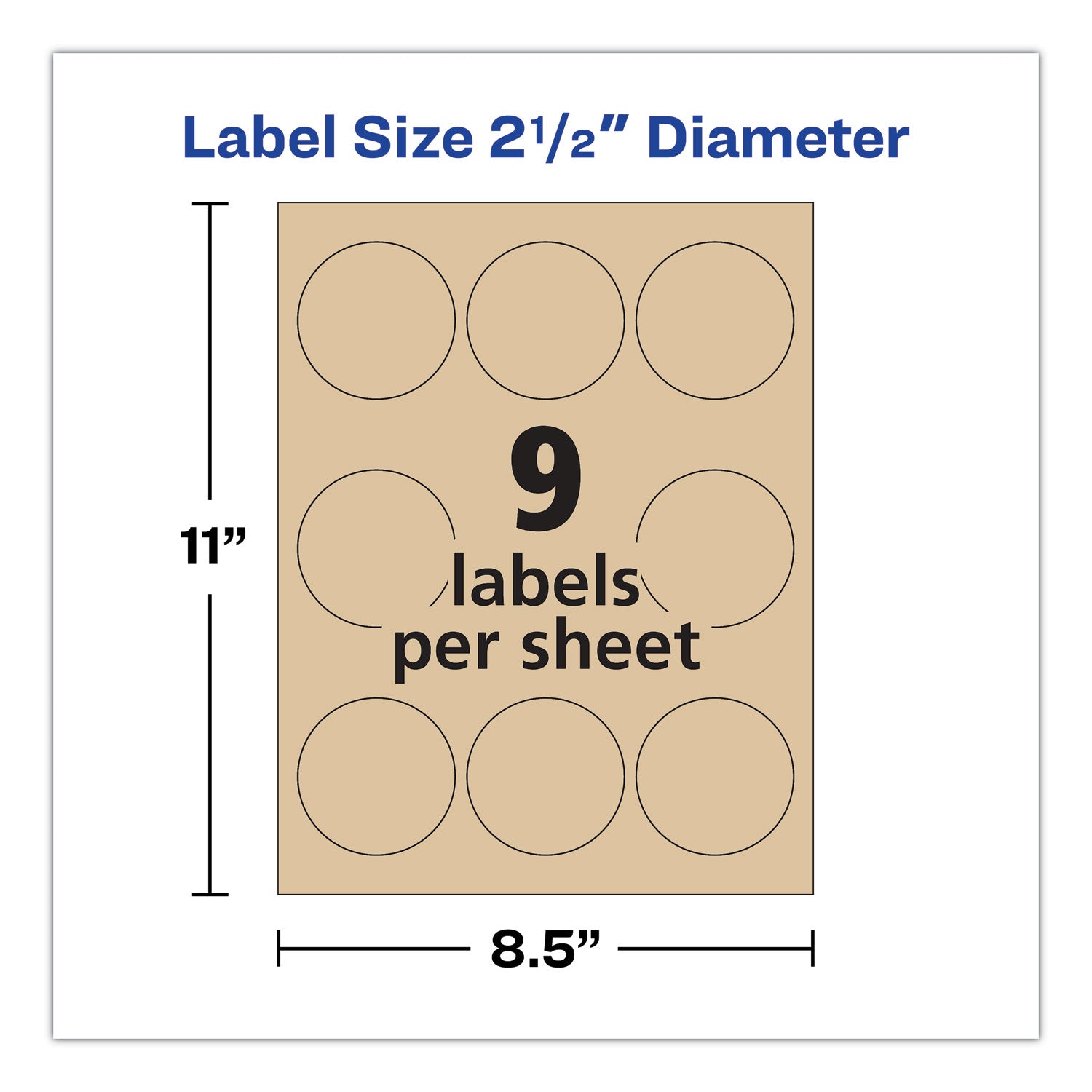 Avery Round Brown Kraft Print-to-the-Edge Labels, 2.5" dia, 225/PK (22808)