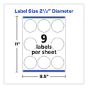 Avery Round Print-to-the Edge Labels with SureFeed, 2.5" dia, Glossy White, 90/PK (22830)