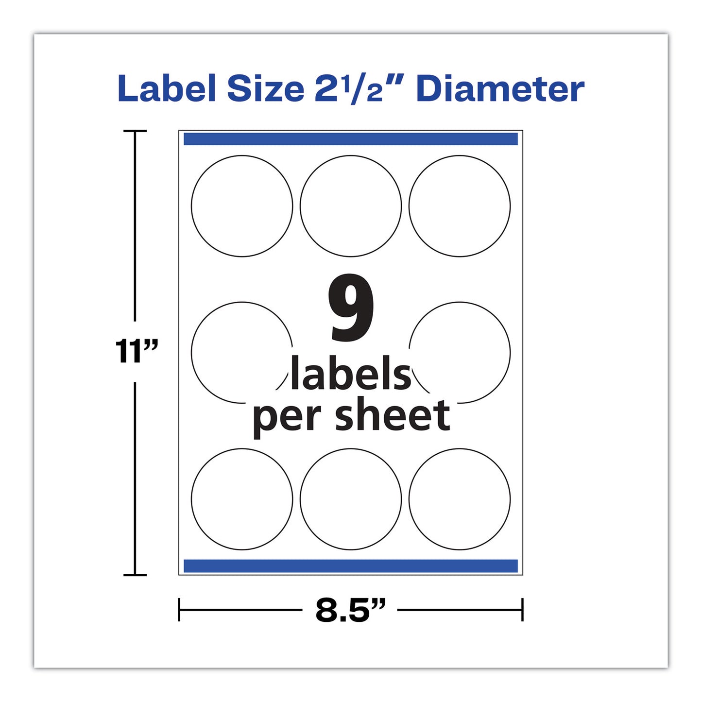 Avery Round Print-to-the Edge Labels with SureFeed, 2.5" dia, Glossy White, 90/PK (22830)