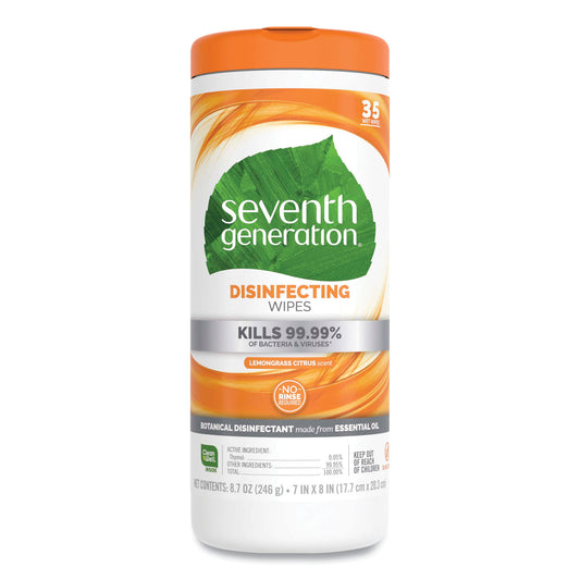 Seventh Generation Botanical Disinfecting Wipes, 7 x 8, Lemongrass Citrus, White, 35 Wipes (22812EA)