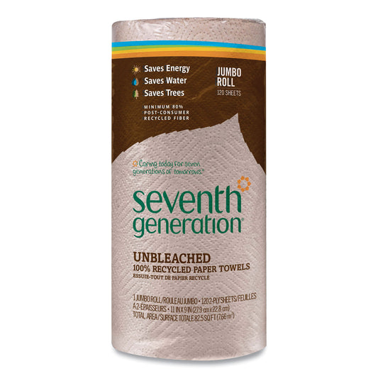 Seventh Generation Natural Unbleached 100% Recycled Paper Kitchen Towel Rolls, 2-Ply, 11 x 9, 120 Sheets/Roll (13720RL)