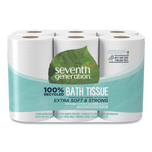 Seventh Generation 100% Recycled Bathroom Tissue, Septic Safe, 2-Ply, White, 240 Sheets/Roll, 12 Rolls/Pack, 4 Packs/Carton (13733CT)